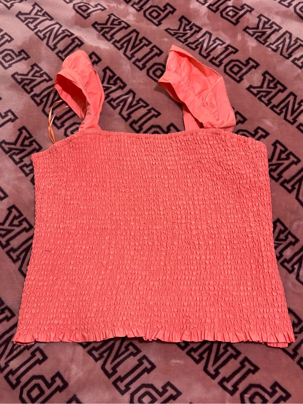 Old Navy Coral Smocked Tank with Ruffle Straps